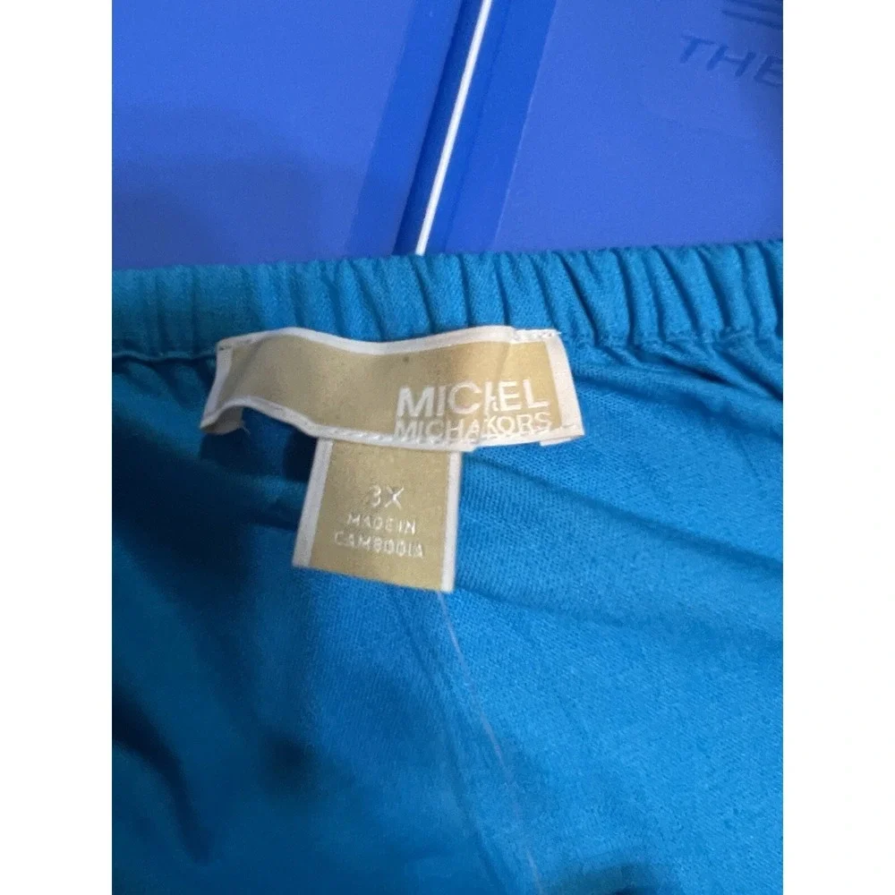 NWT Michael Kors Plus Size Off the Shoulder Top, Milos Blue, 3X‎ Linen Blend
